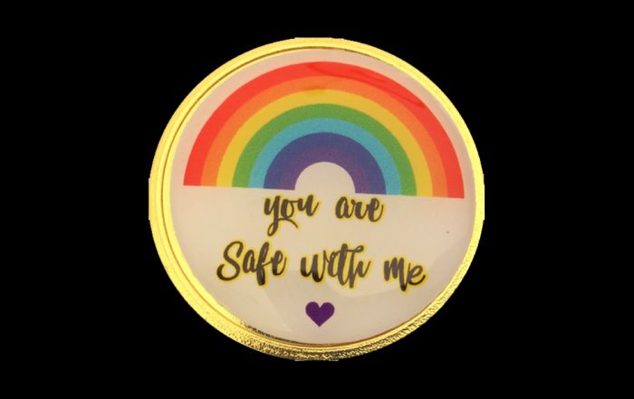 "You are safe with me" rainbow pins